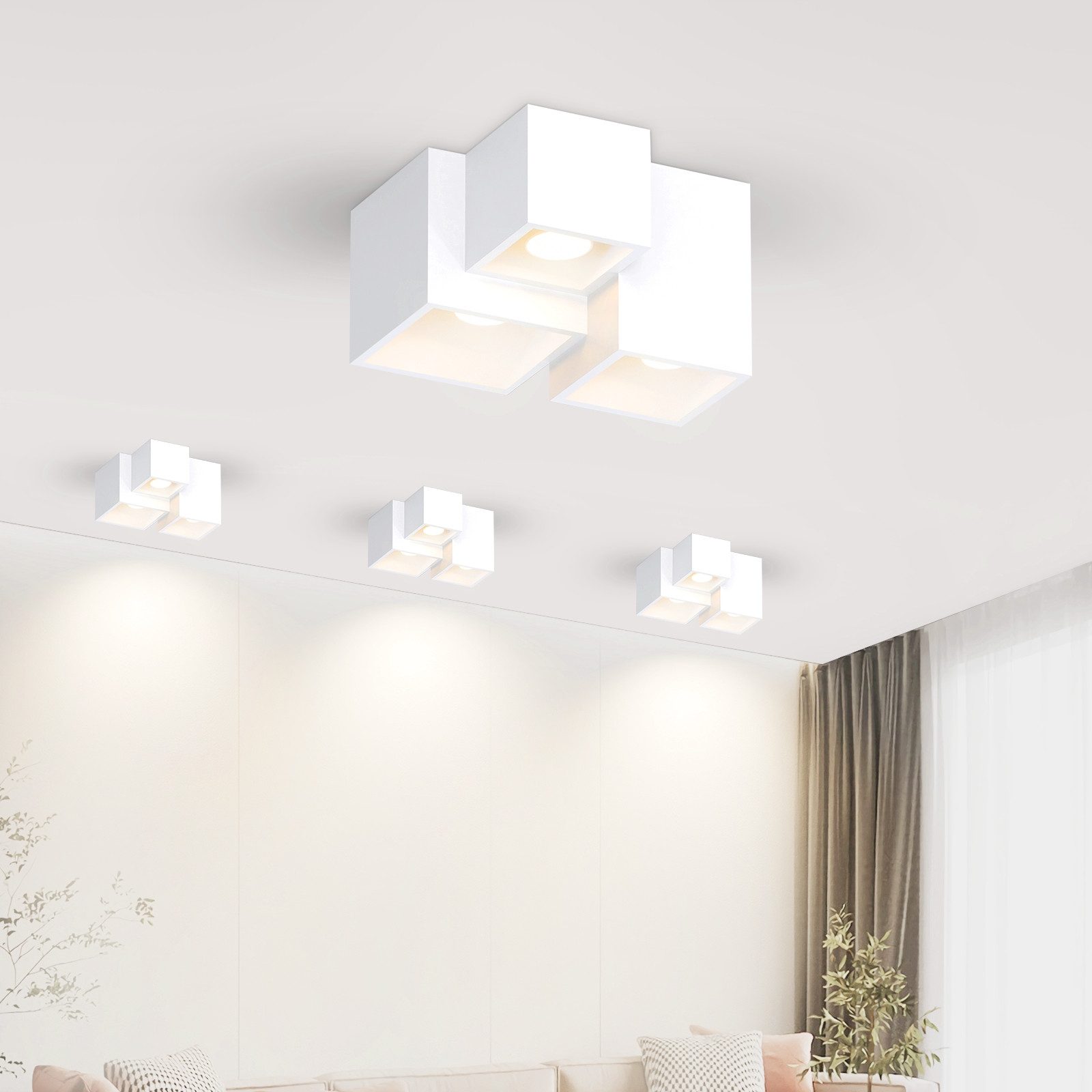 NETTLIFE vit utanpåliggande spotlight GU10, fyrkantig utanpåliggande spotlight 40W gips, liten modern taklampa