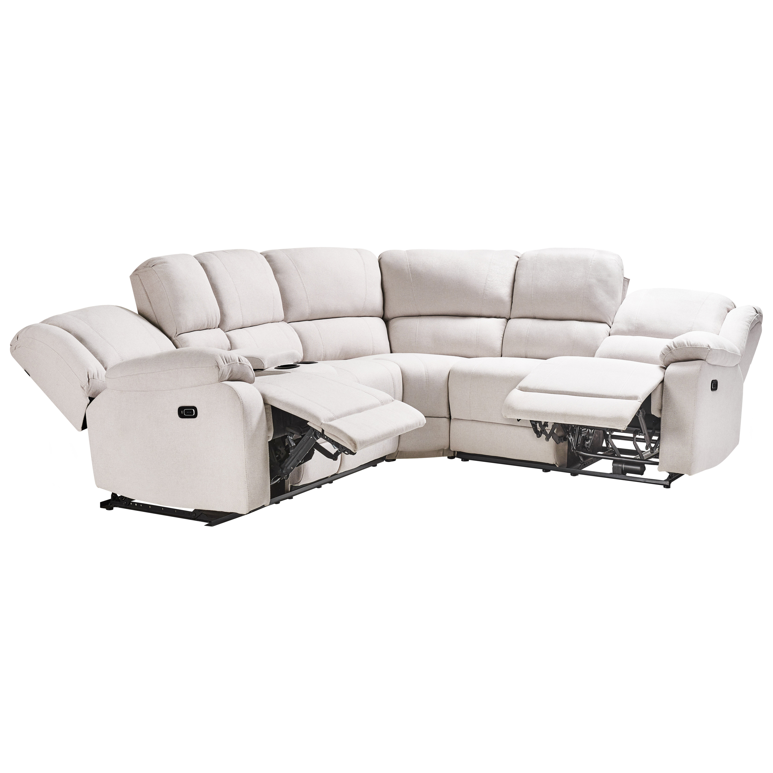 Manuell reclinerhörnsoffa 5-sits ROKKE med USB-port Off-White Vänstervänd