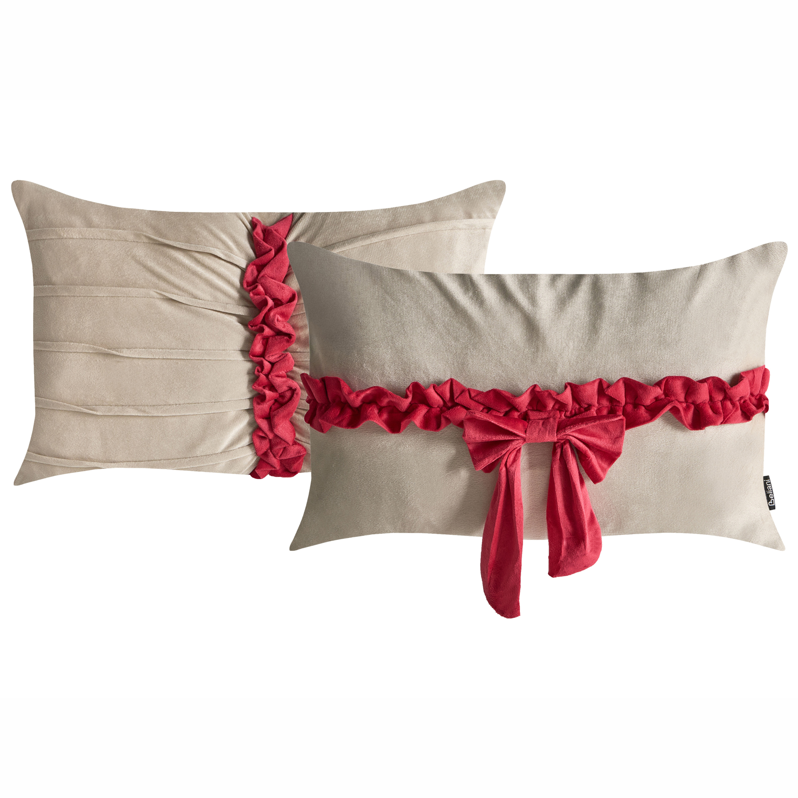 Set med 2 prydnadskuddar BELLE 50 x 30 cm Sammet Taupe Julmotiv