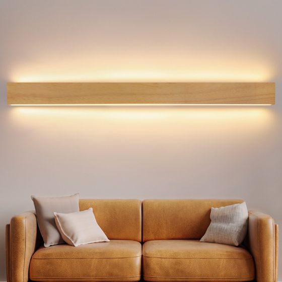 NETTLIFE LED-vägglampa i trä för inomhusbruk, 100 cm, 36 W, indirekt ljus uppåt och nedåt, 3000 K varmvit