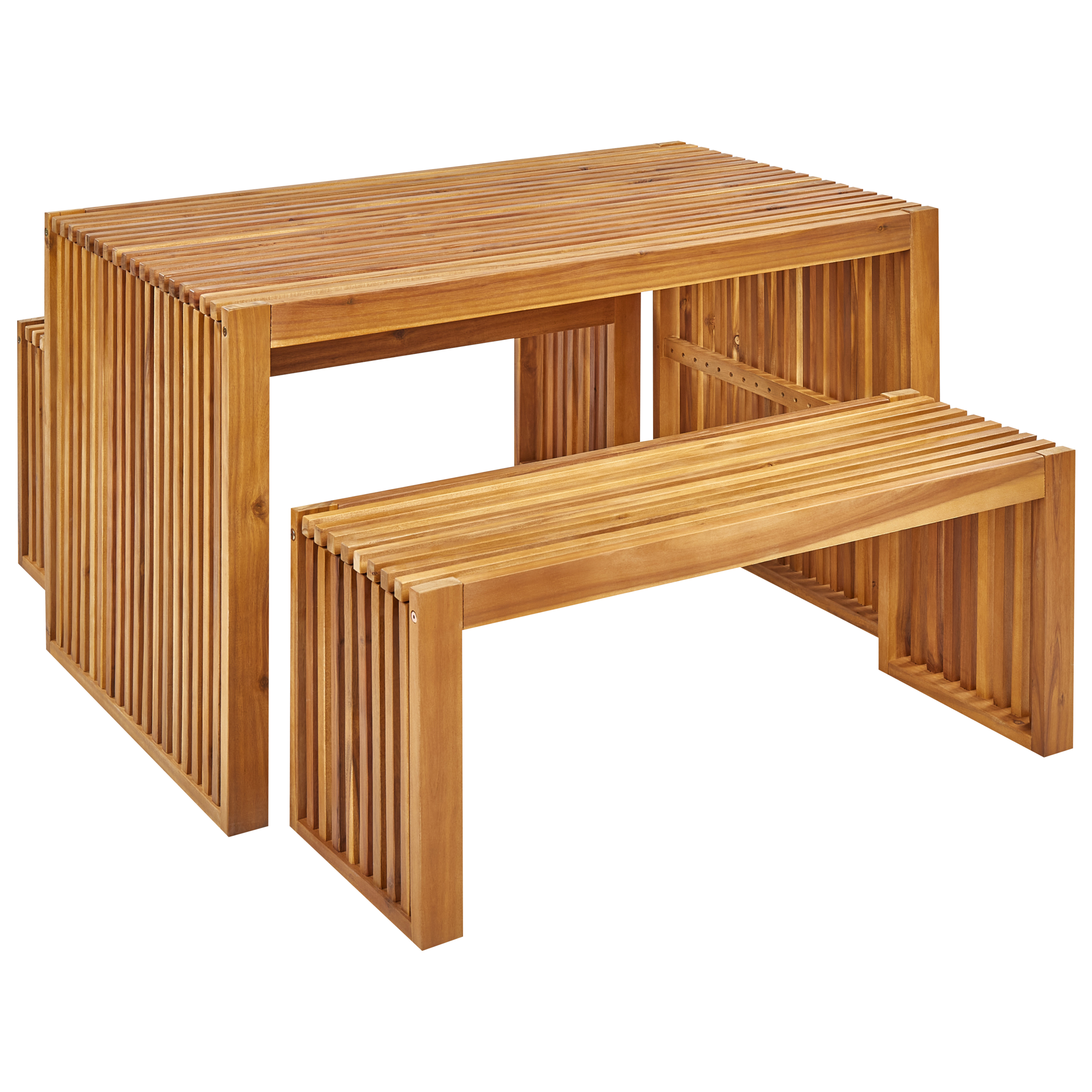 Trädgårdsmatgrupp med bänkar 4-sits BELLANO Akaciaträ Brun