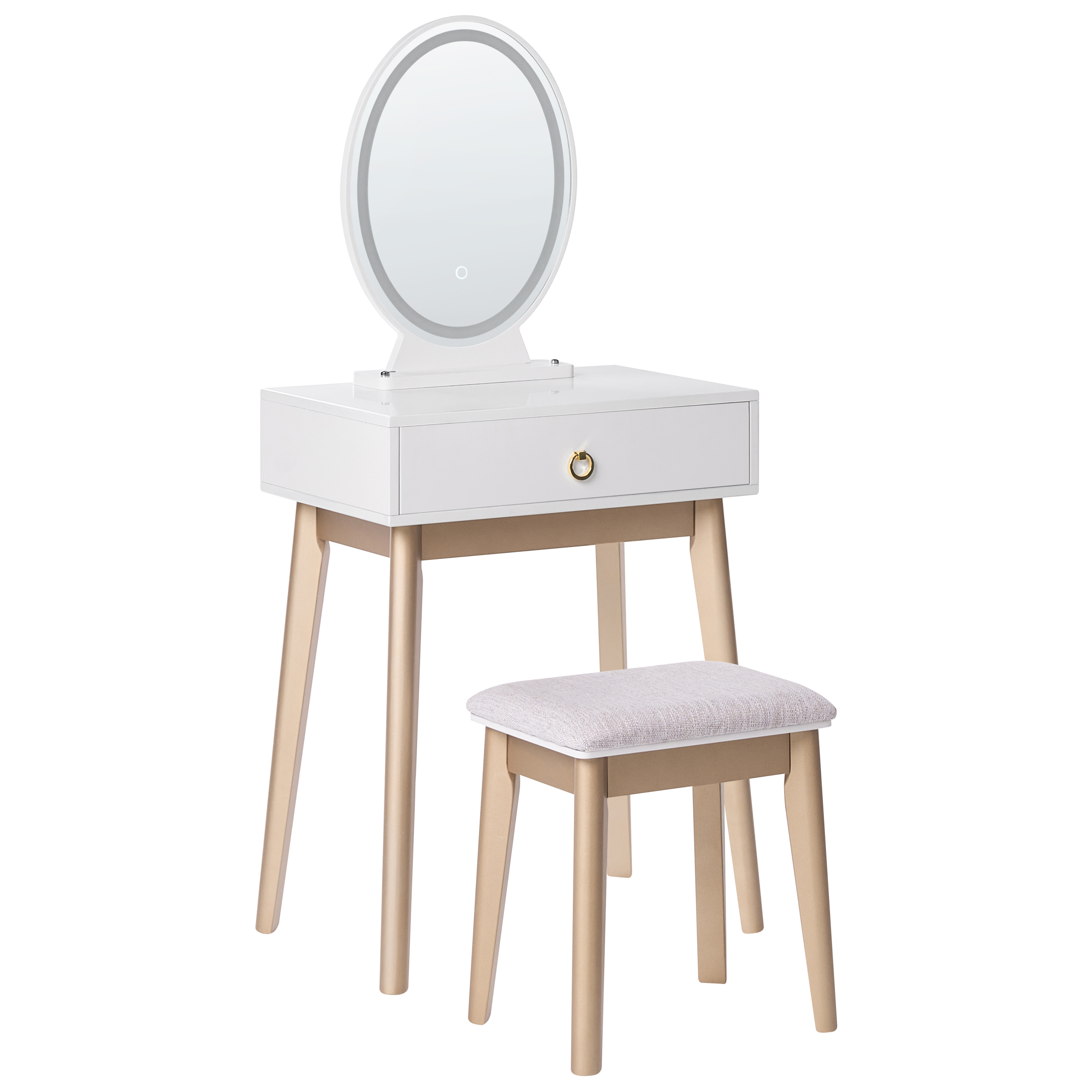 Sminkbord med spegel och pall ROSEY LED Vit