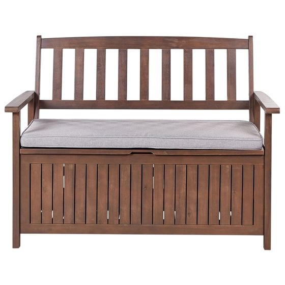 Trädgårdsbänk med dyna SOVANA 120 cm med förvaring Akaciaträ Ljusgrå