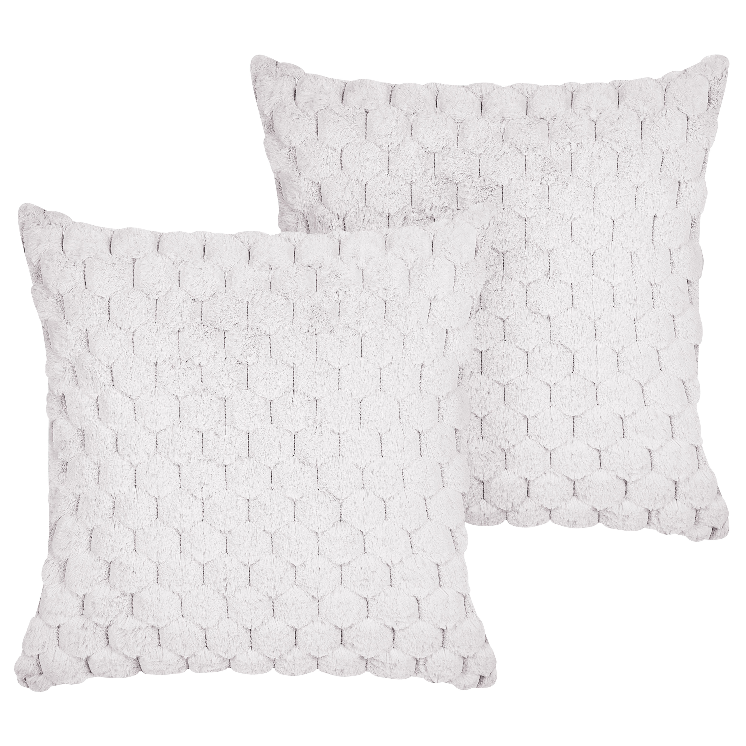 Set med 2 prydnadskuddar PURSLANE 43 x 43 cm Fuskpäls Vit Geometriskt tryck