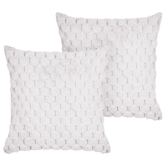 Set med 2 prydnadskuddar PURSLANE 43 x 43 cm Fuskpäls Vit Geometriskt tryck
