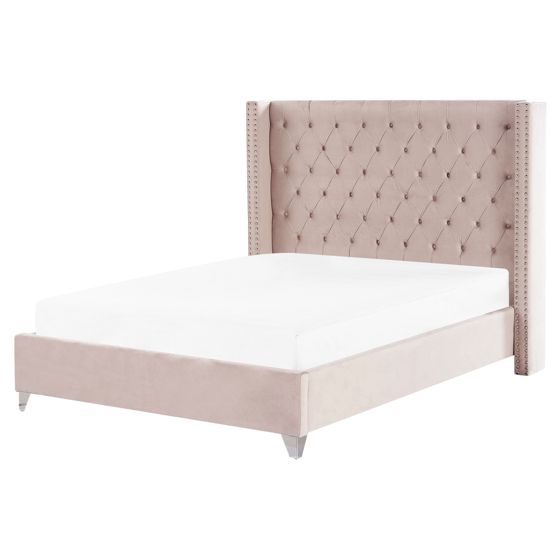 Säng med lamellram Sammet LUBBON 160 x 200 cm Pastellrosa