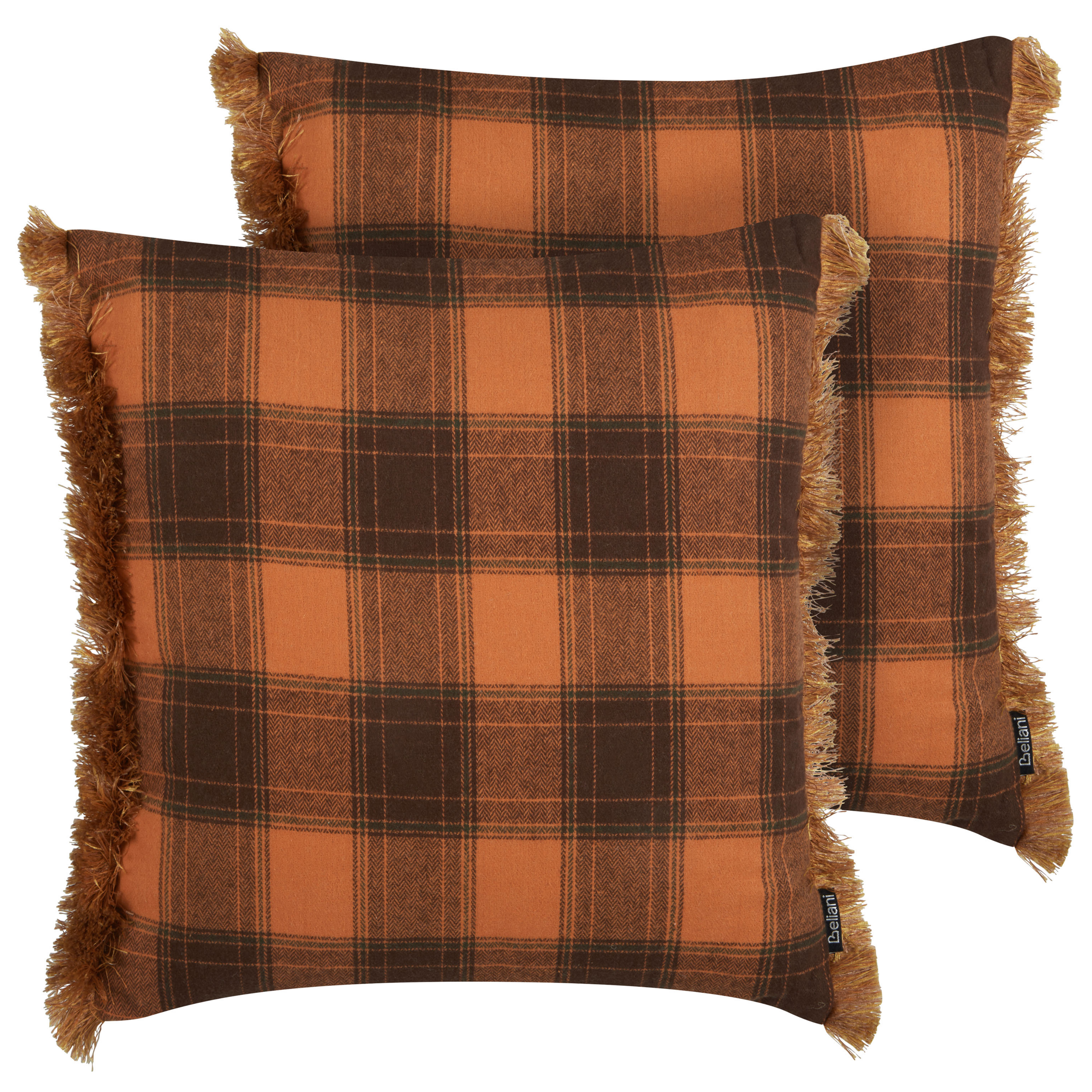 Set med 2 prydnadskuddar BARJA 45 x 45 cm Orange Rutigt tryck