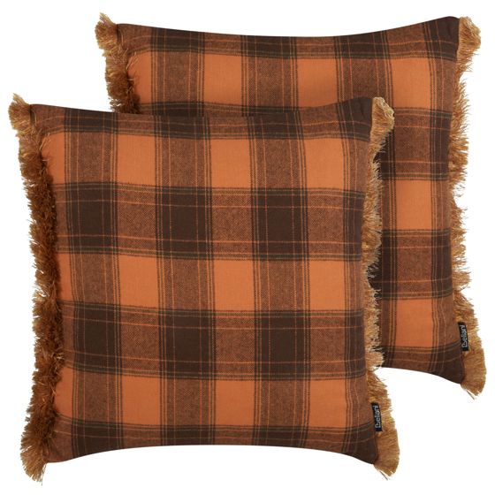 Set med 2 prydnadskuddar BARJA 45 x 45 cm Orange Rutigt tryck
