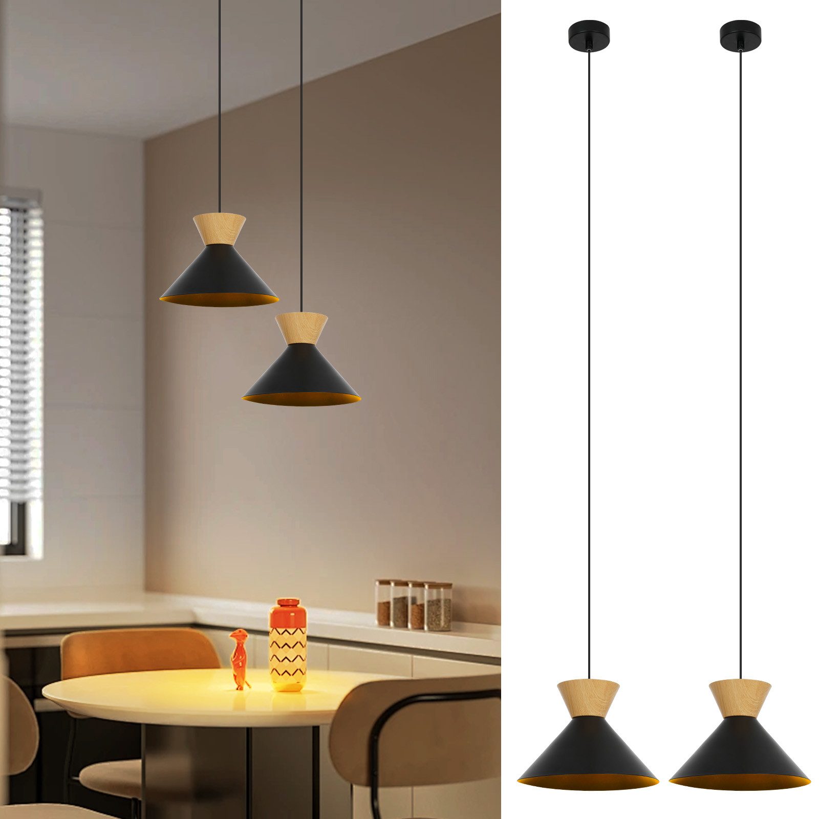 NETTLIFE Vintage - matsal, pendellampa, 2 x svart, pendellampa, industriell, pendellampa, E27, metall, retro