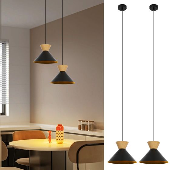 NETTLIFE Vintage - matsal, pendellampa, 2 x svart, pendellampa, industriell, pendellampa, E27, metall, retro
