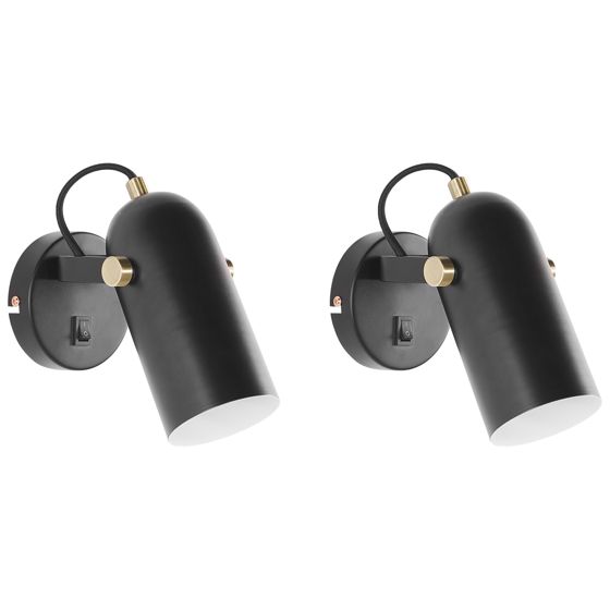 Set med 2 spotlightlampor TYRIA Justerbar Metall Svart