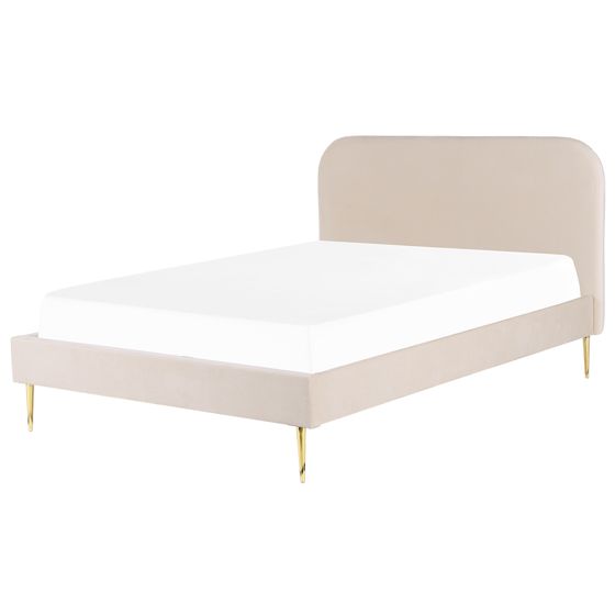 Säng med lamellram Sammet FLAYAT 160 x 200 cm Ljusbeige