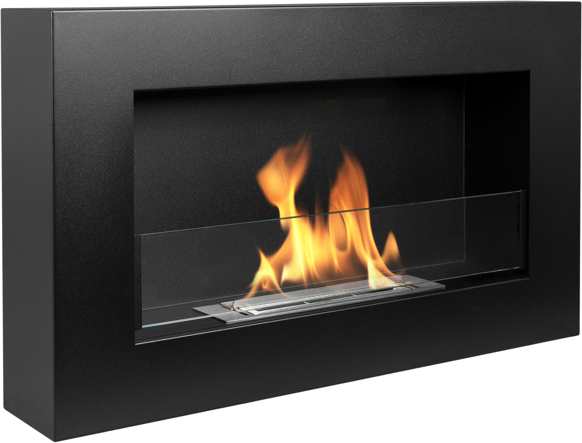 bioetanolkamin väggmonterad 650 × 400 Box med säkerhetsglas – matt svart