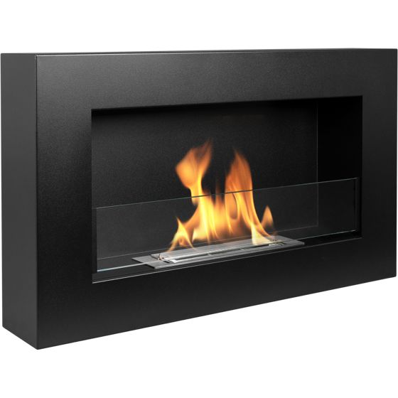 bioetanolkamin väggmonterad 650 × 400 Box med säkerhetsglas – matt svart