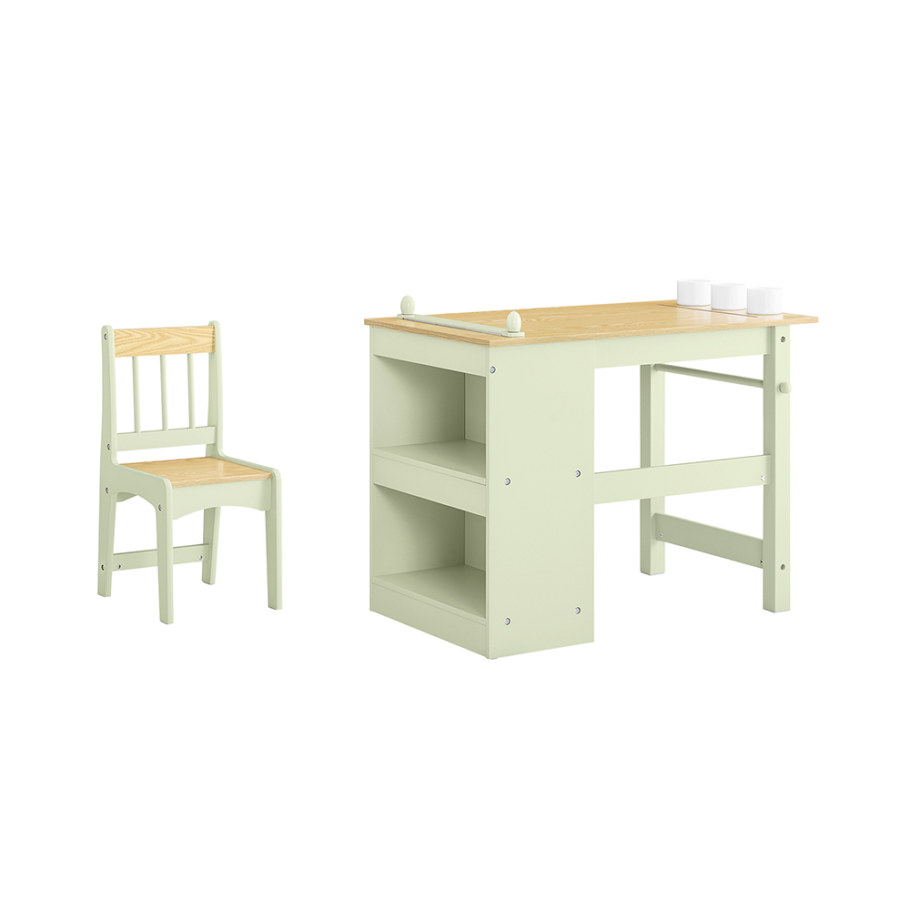 SoBuy Barnbord med 1 stol, barnstolsgrupp med 1 pappersrullehållare, barnbord, stolset, lekbord och målbord för barnrum, målbord för barn, grönt 80x66x50cm KMB60-GR