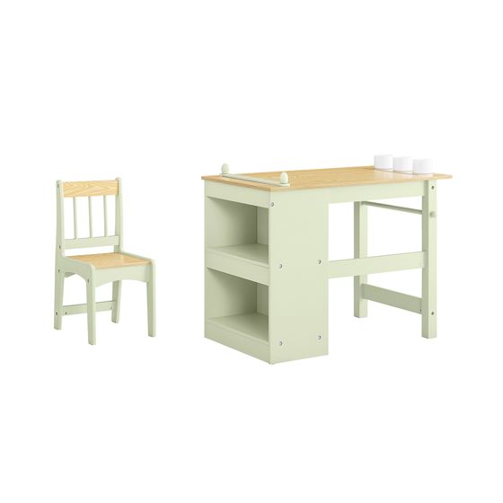 SoBuy Barnbord med 1 stol, barnstolsgrupp med 1 pappersrullehållare, barnbord, stolset, lekbord och målbord för barnrum, målbord för barn, grönt 80x66x50cm KMB60-GR