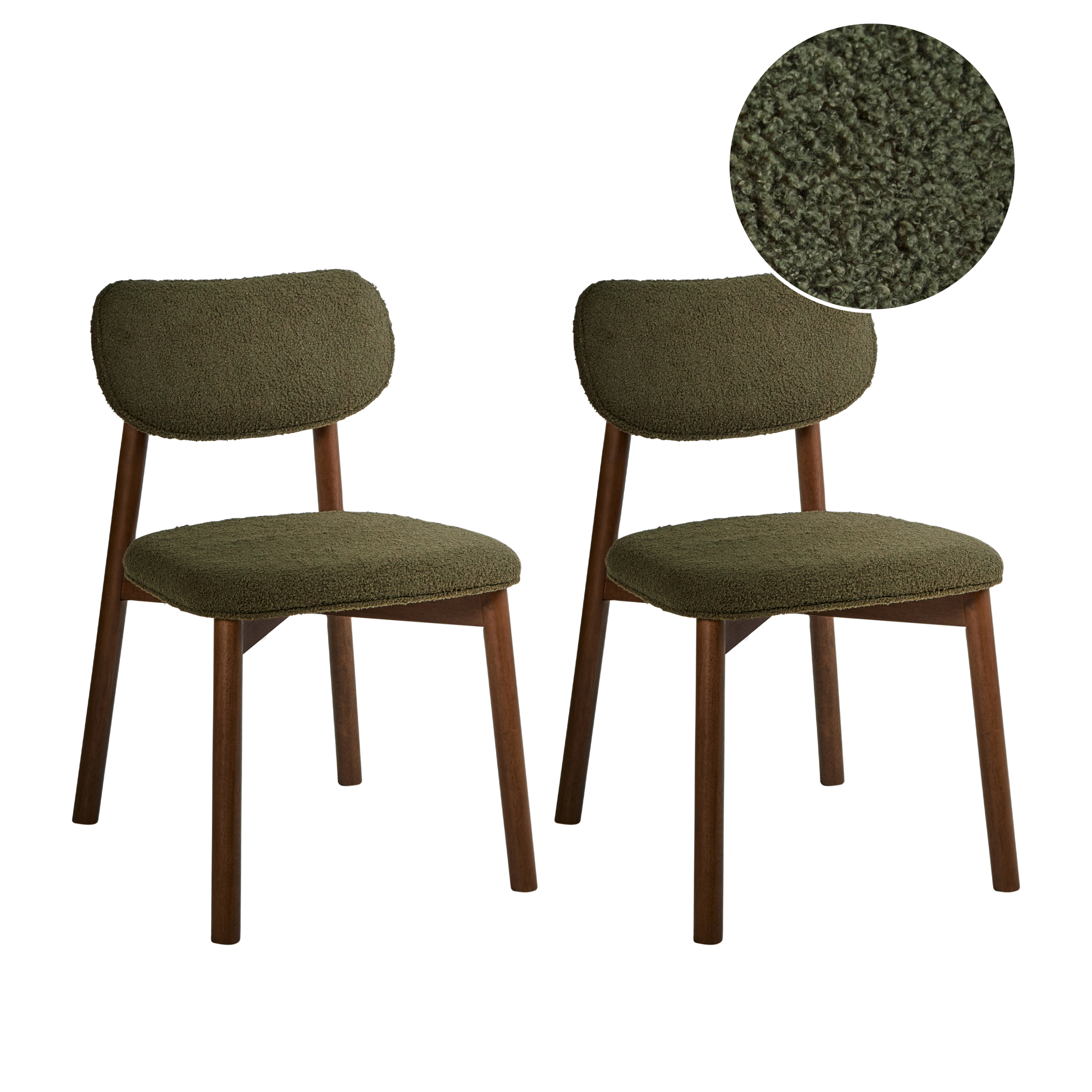 Set med 2 matstolar MILLS Bouclé Brun/ Grön