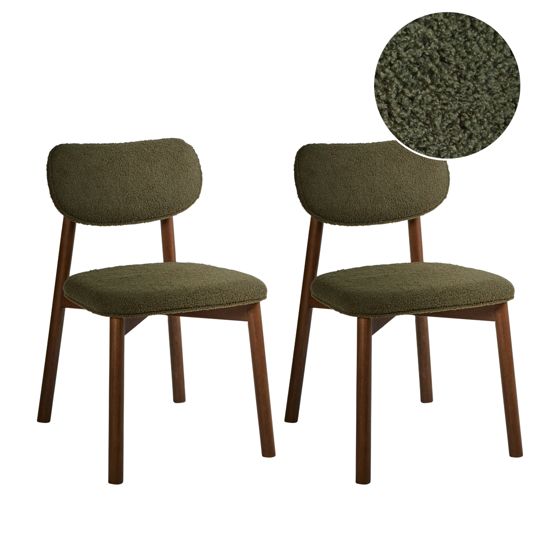 Set med 2 matstolar MILLS Bouclé Brun/ Grön