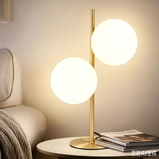 NETTLIFE - bordslampa, modern, industriell gyllene, nattlampa, 2 lampor Med strömbrytare, metall Vit, glas, E27