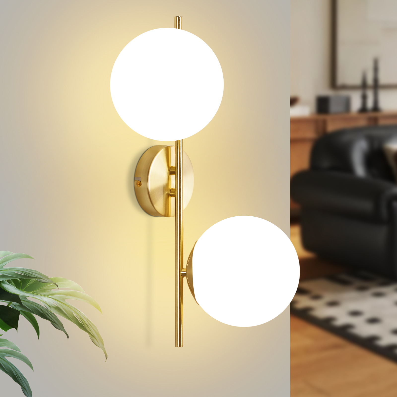 NETTLIFE Guldfärgad vägglampa för inomhusbruk - E27 vägglampa, 2 glödlampor (ljuskälla ingår ej)