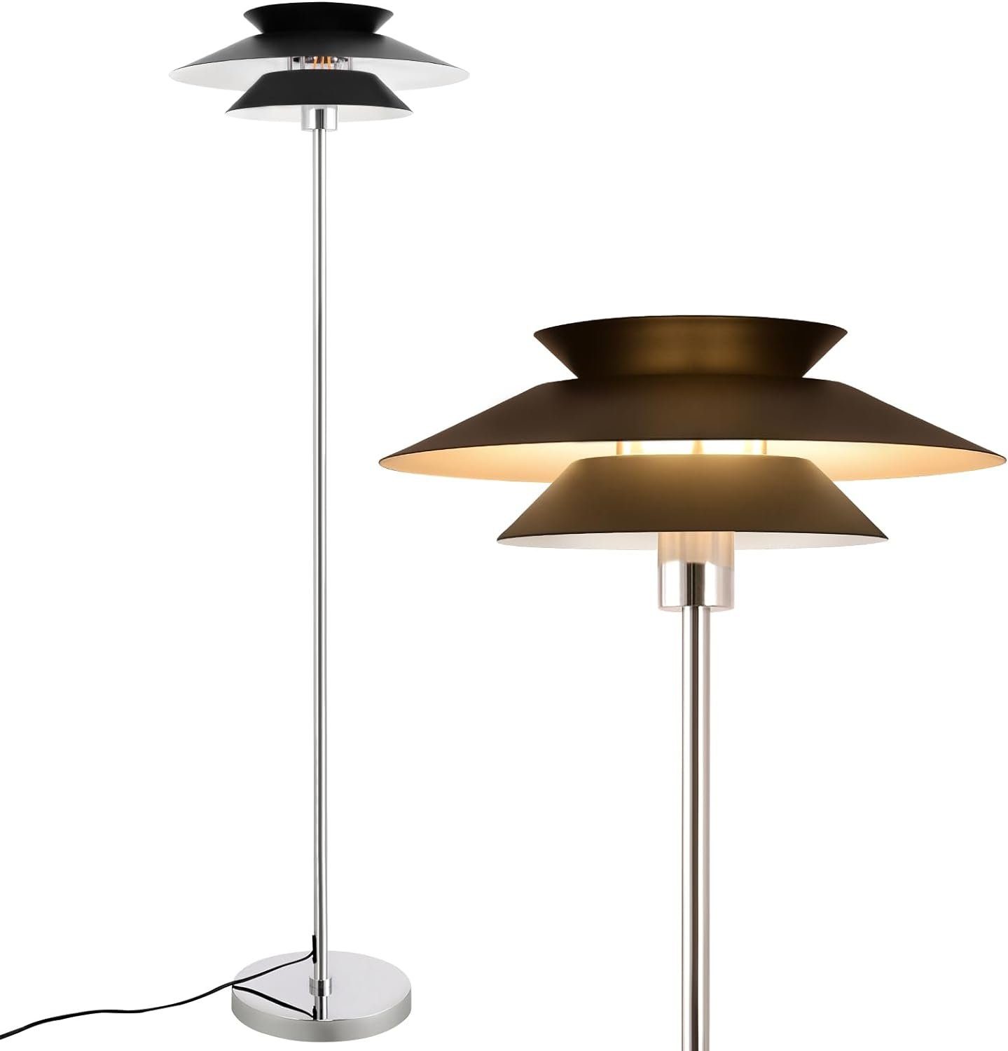 NETTLIFE golvlampa för vardagsrum svart modern E27 1 låga med fotpedal vintage metall industriell design höjd 145 cm