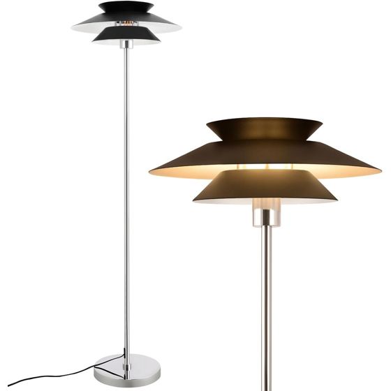 NETTLIFE golvlampa för vardagsrum svart modern E27 1 låga med fotpedal vintage metall industriell design höjd 145 cm