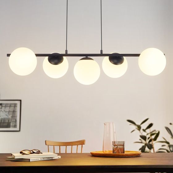 NETTLIFE pendellampa svart E27 glaspendellampa 5 lågor modern matrumslampa 150 cm