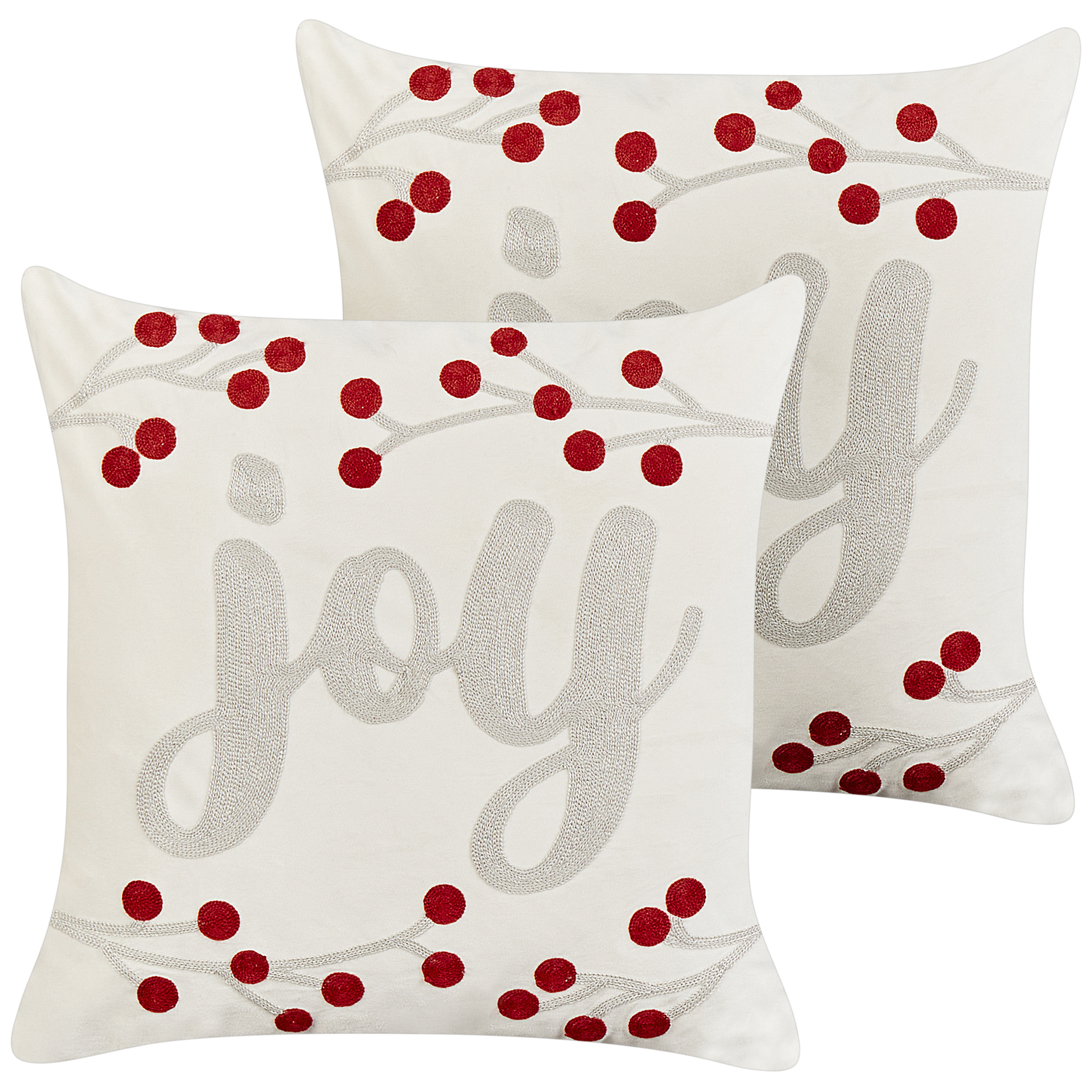 Set med 2 prydnadskuddar PRALINE 45 x 45 cm Sammet Vit Julmotiv
