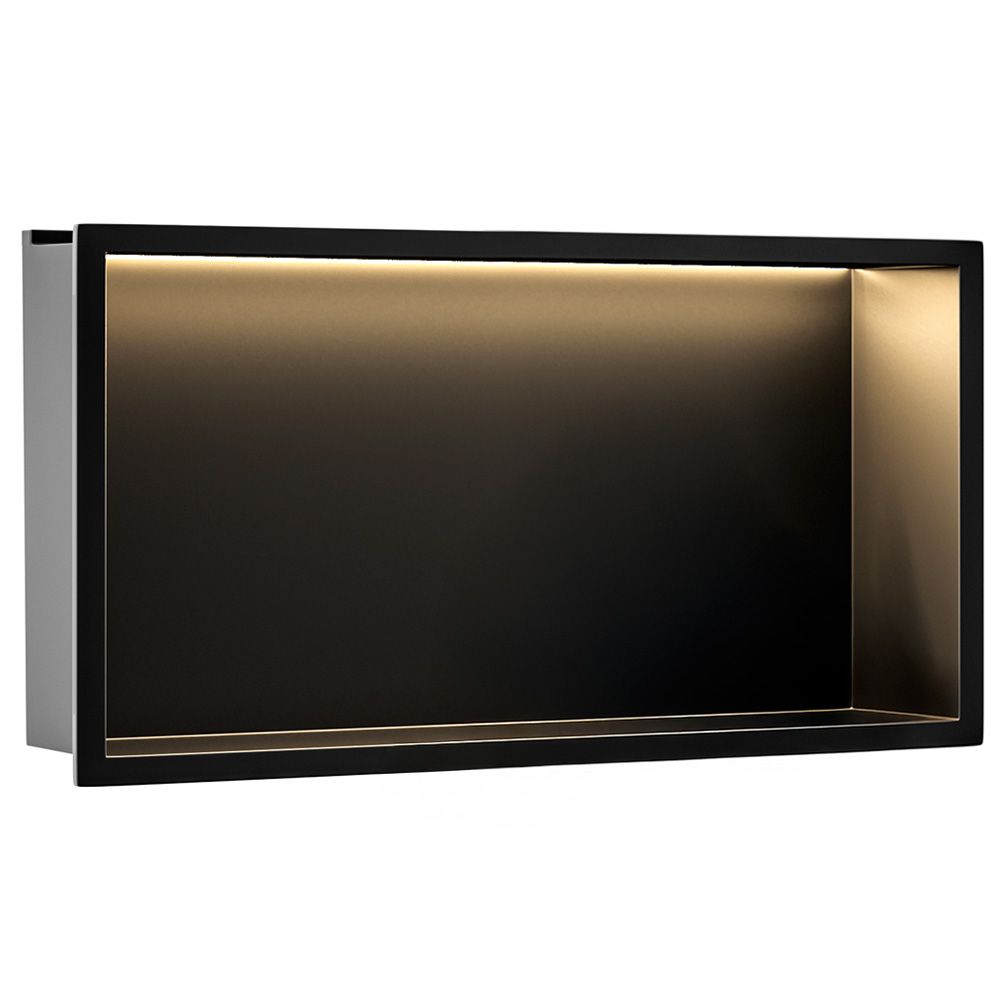 REA Inbyggd Badrumshylla led30x60 Svart, 10x60x30cm