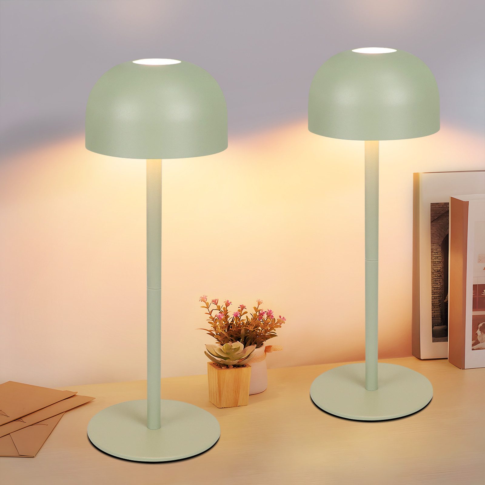 NETTLIFE Trådlös LED-bordslampa, 2 st: Dimbar pekskärmsbordslampa med 3 färgtemperaturer