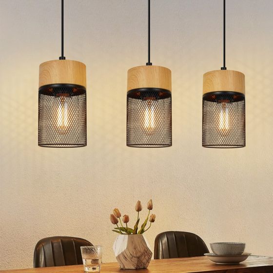 NETTLIFE Vintage - pendellampa, trämönster, matbord, svart, industriell, E27, 25 W, pendellampa