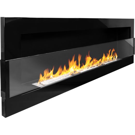 bioetanolkamin väggmonterad 1200 × 400 med säkerhetsglas – blank svart