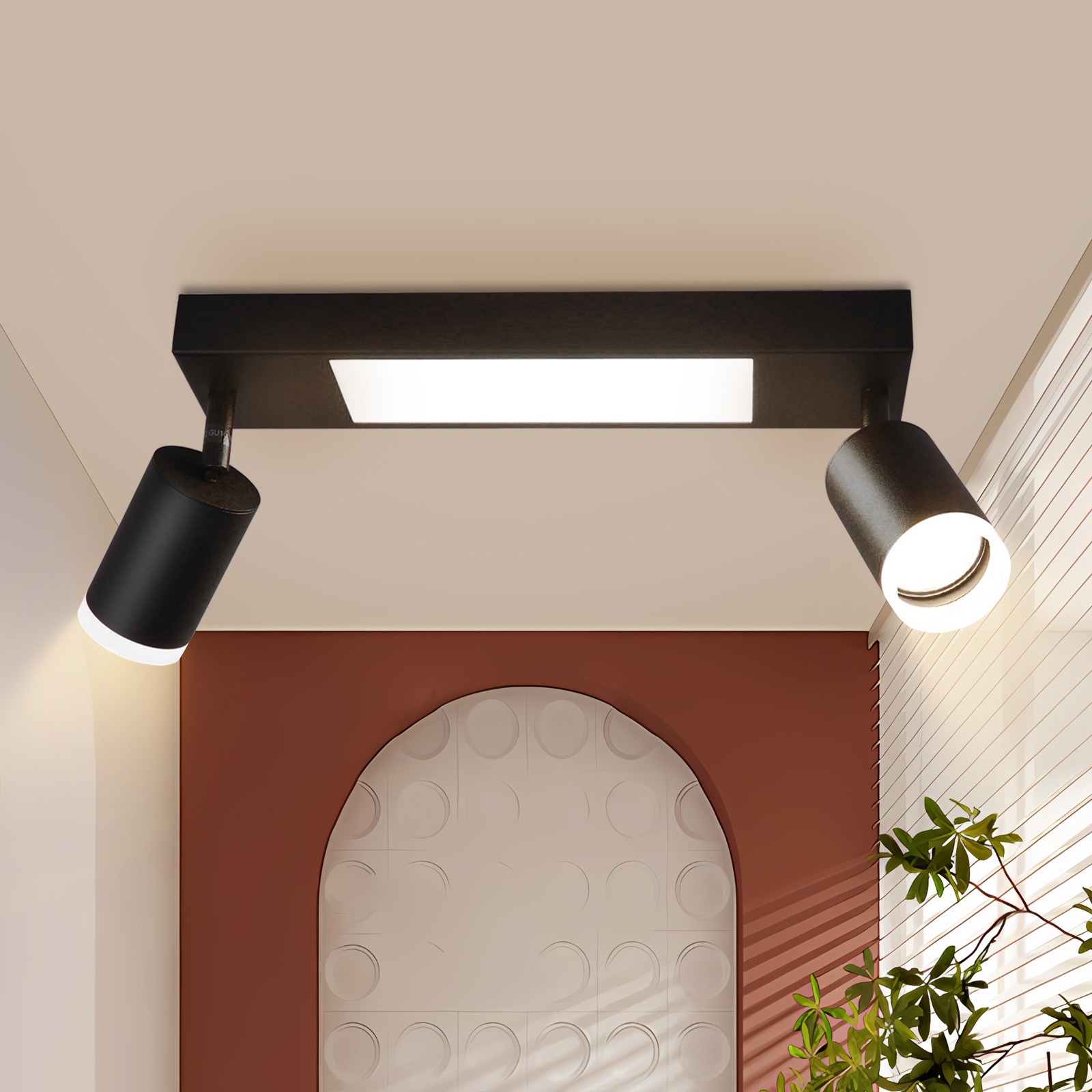 NETTLIFE Taklampa 2 GU10-lampor, för sovrum, 3000k, 20W, för kök, svart, varmvit, justerbar, metall