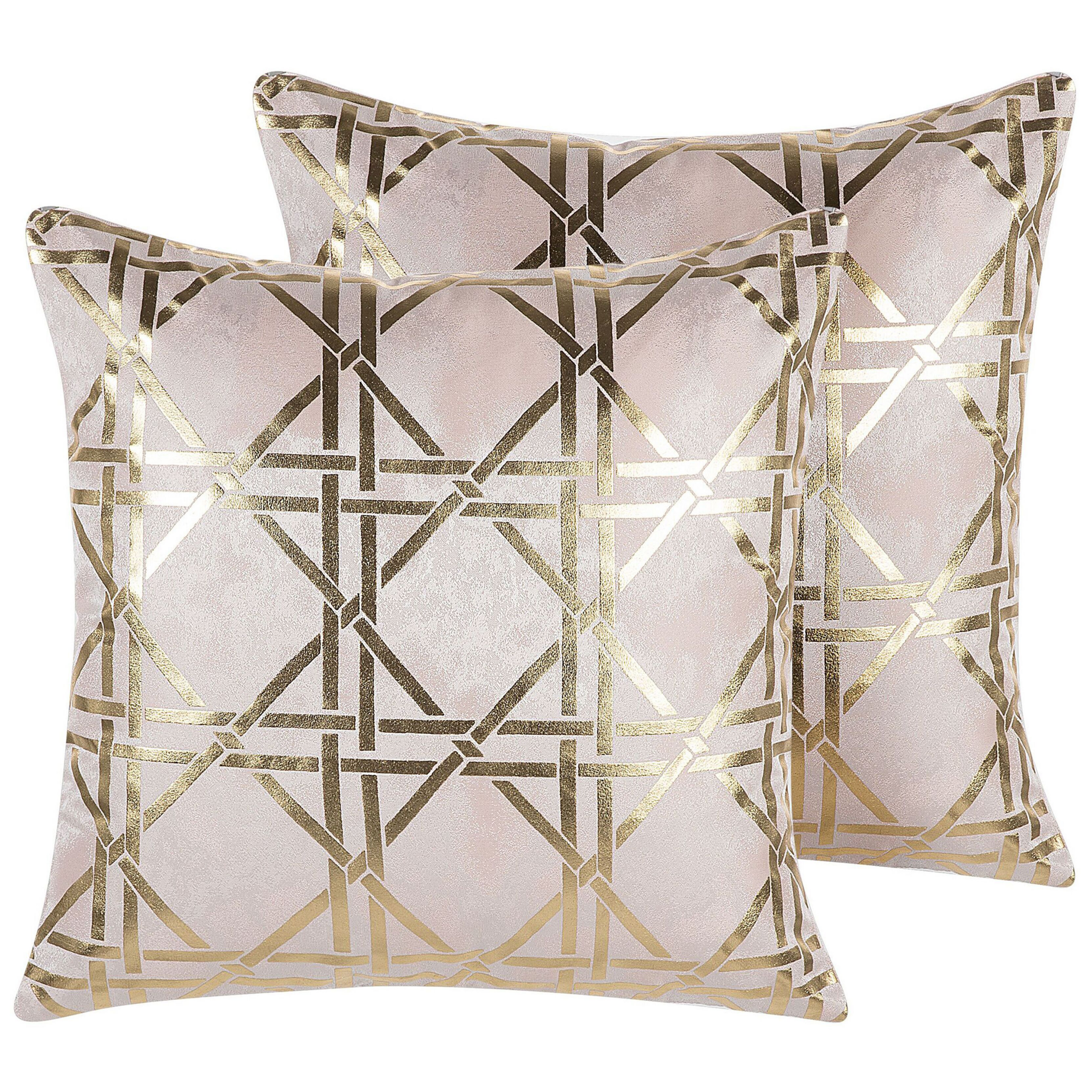 Set med 2 prydnadskuddar CASSIA 45 x 45 cm Rosa Geometriskt tryck