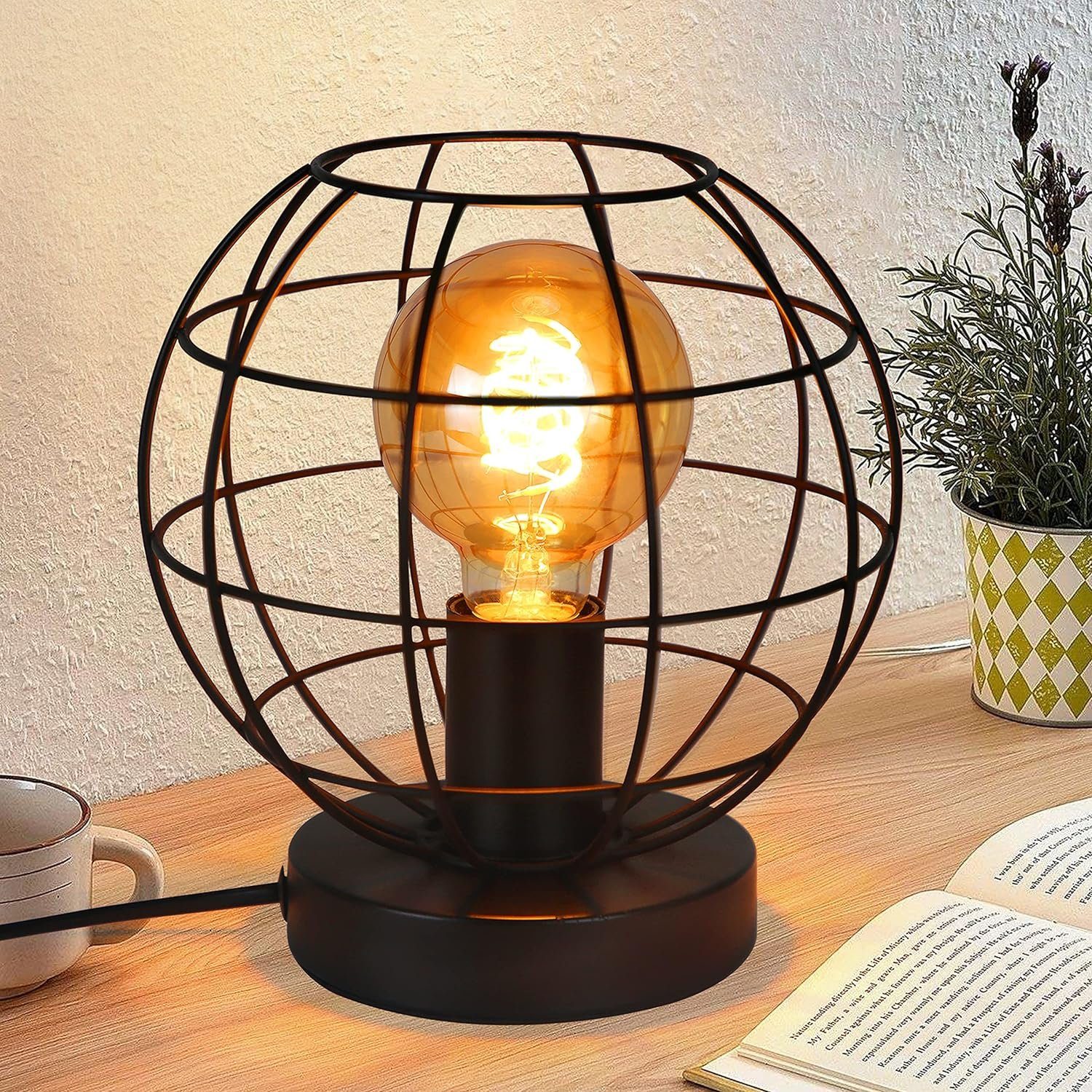 NETTLIFE Vintage, svart, bordslampa - retro, nattlampa, E27-sockel, metall, industriell, inomhus - max 40w - utan glödlampa