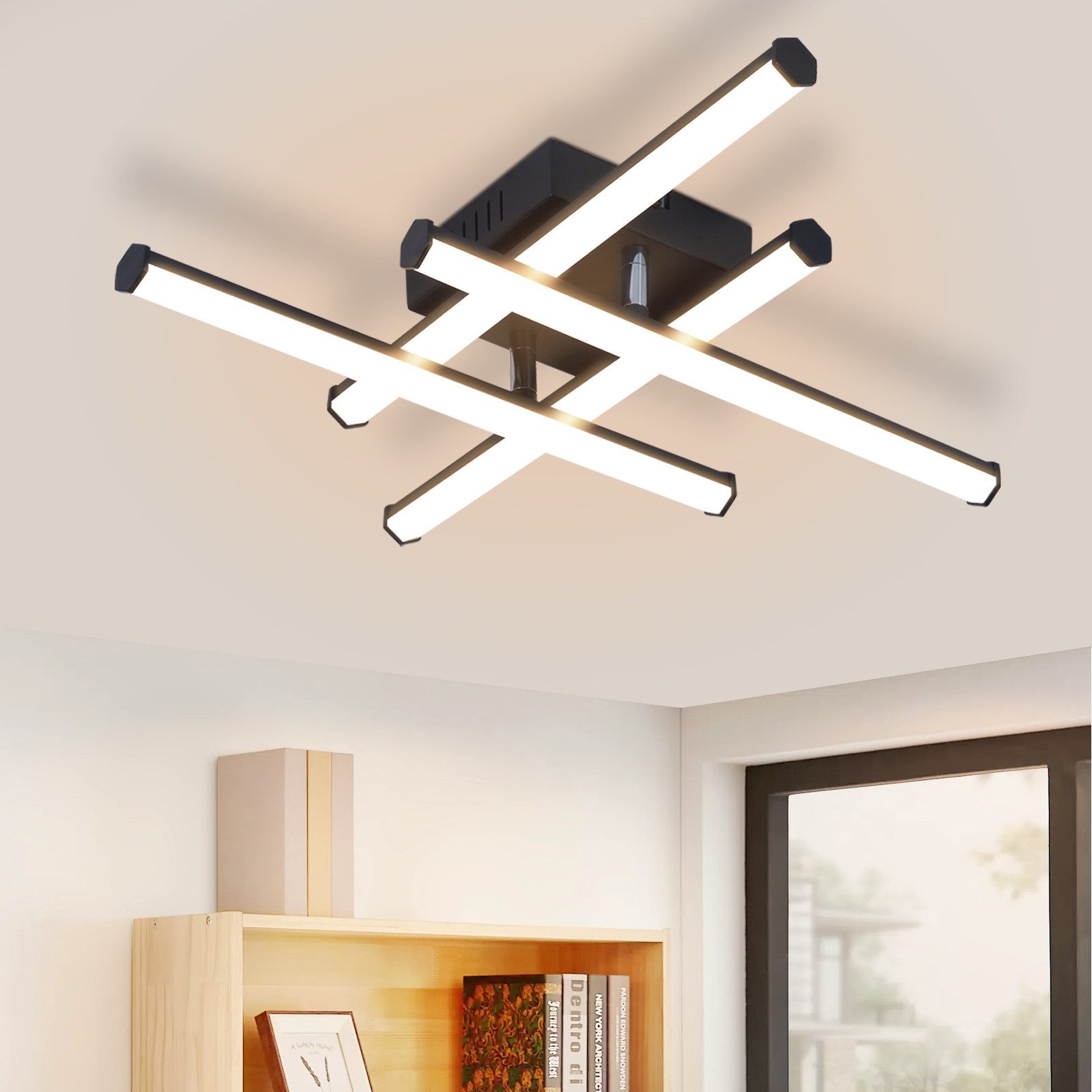 NETTLIFE LED - taklampa, för vardagsrummet, modern taklampa, svart, 24W, inredning, 3000K, varmvit