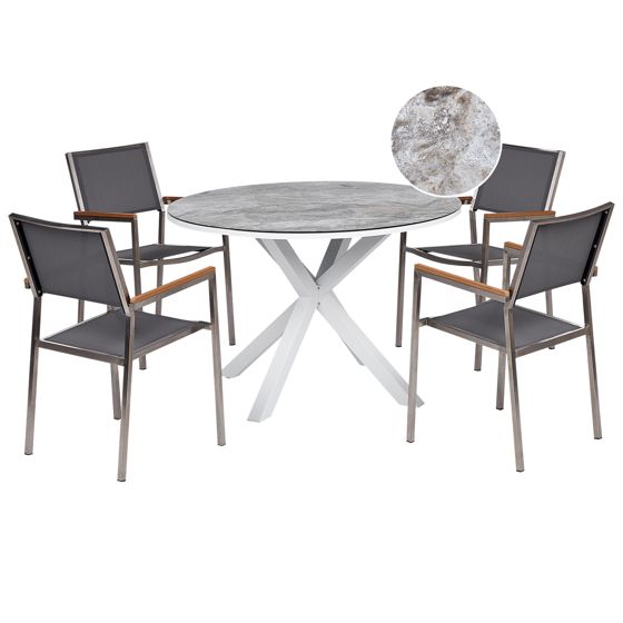 Trädgårdsmatgrupp 4-sits MALETTO/GROSSETO Metall Marmoreffekt Grå/ Vit