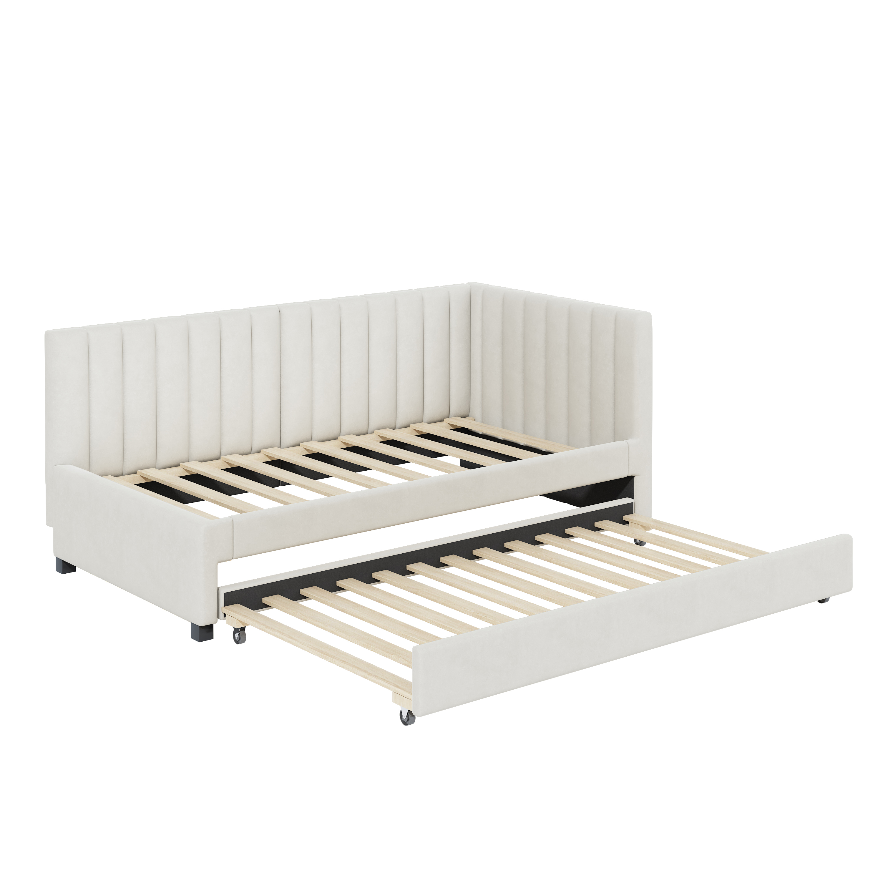 Bäddsoffa 90 x 200 cm, beige sammet, utdragbar