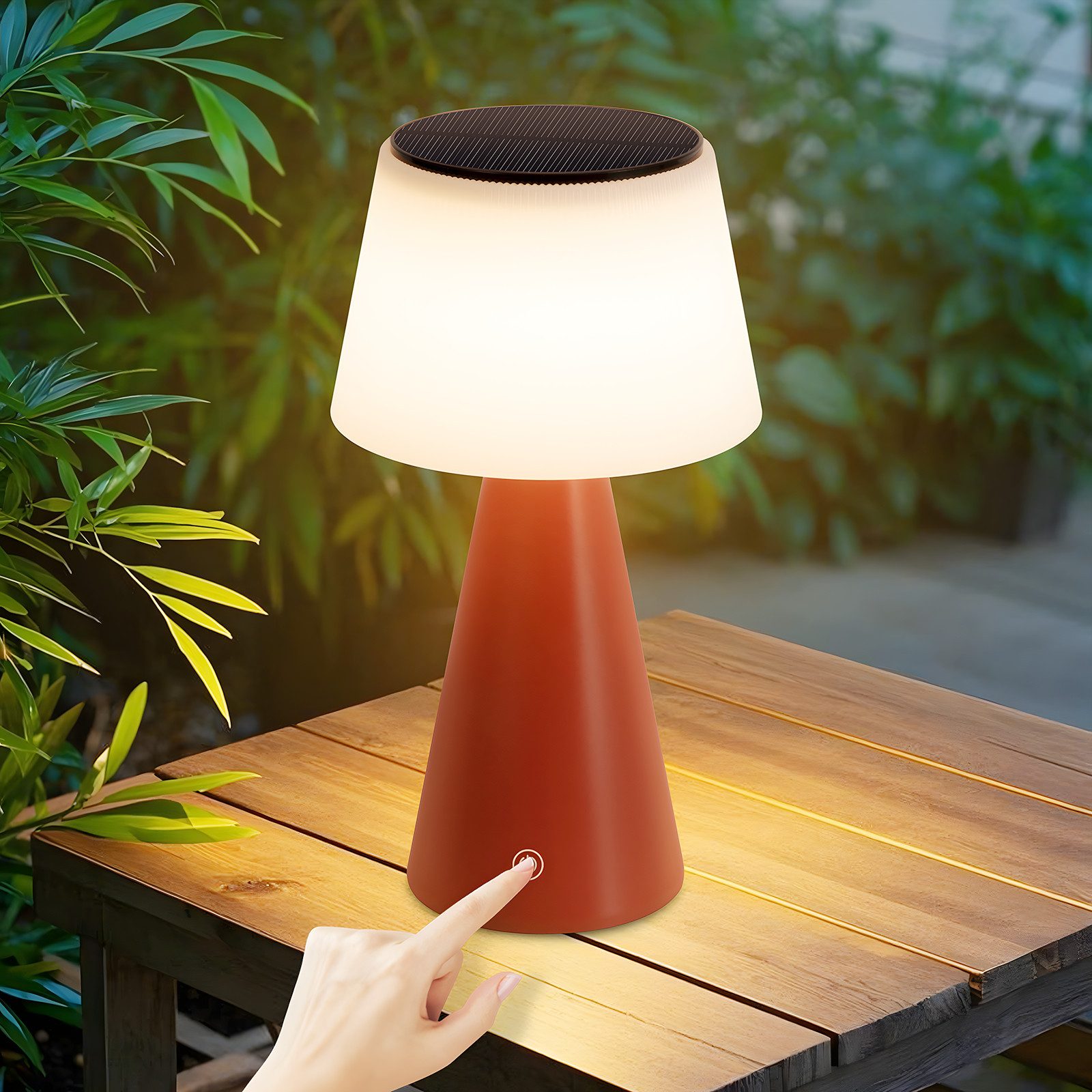 NETTLIFE Soldriven trådlös LED-sänglampa - 3600mAh uppladdningsbar touch-dimbar röd bordslampa med USB-batteri