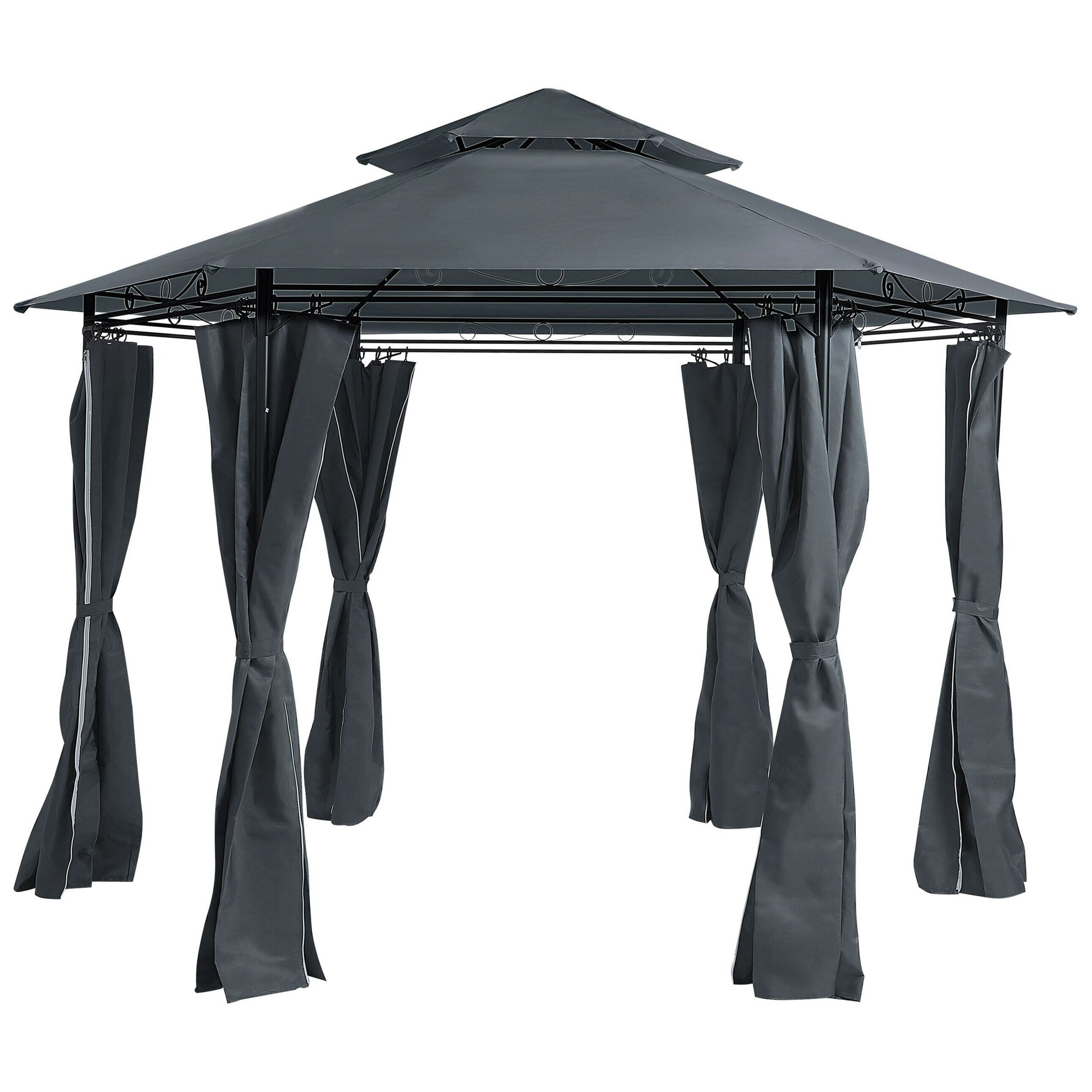 Paviljong PORTEL 350 cm 350 cm Metall Grafitgrå