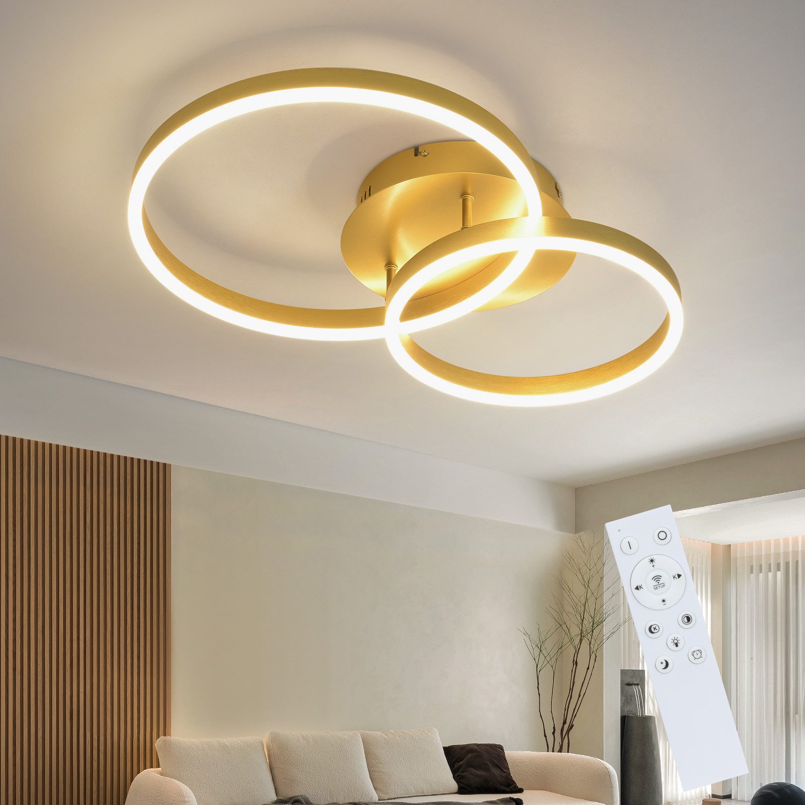 NETTLIFE Dimbar, LED-taklampa, svart, vardagsrumslampa, modern, sovrumslampa, 46W, 2 ringar