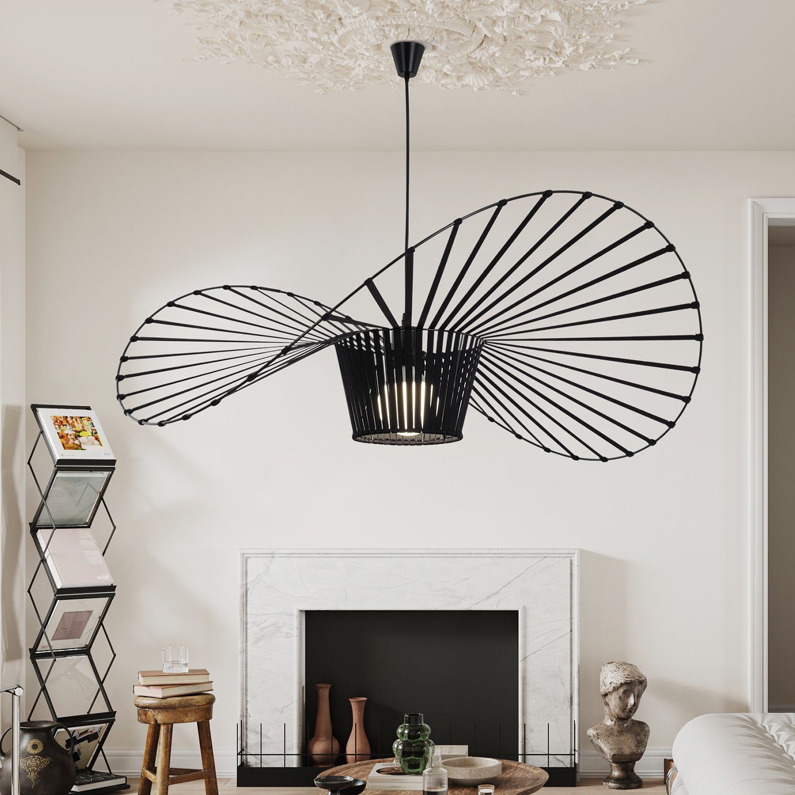 NETTLIFE pendellampa E27, svart modern, diameter 120 cm polykarbonat hattmönster, max. 40W, för vardagsrum, matsal, kök, utan