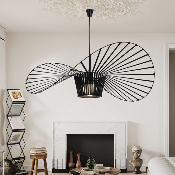 NETTLIFE pendellampa E27, svart modern, diameter 120 cm polykarbonat hattmönster, max. 40W, för vardagsrum, matsal, kök, utan