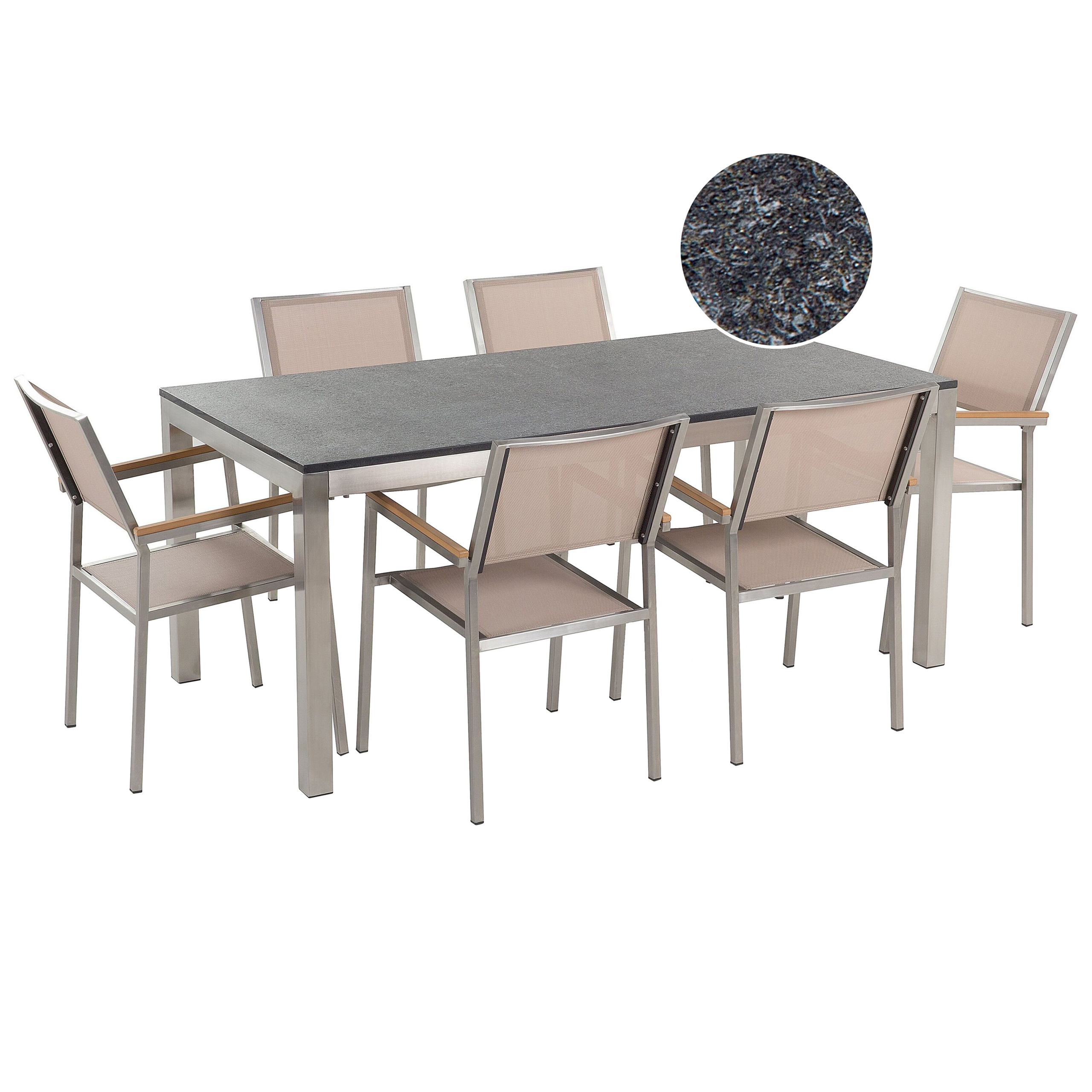 Trädgårdsmatgrupp 6-sits GROSSETO Granit Flammad Svart/ Beige