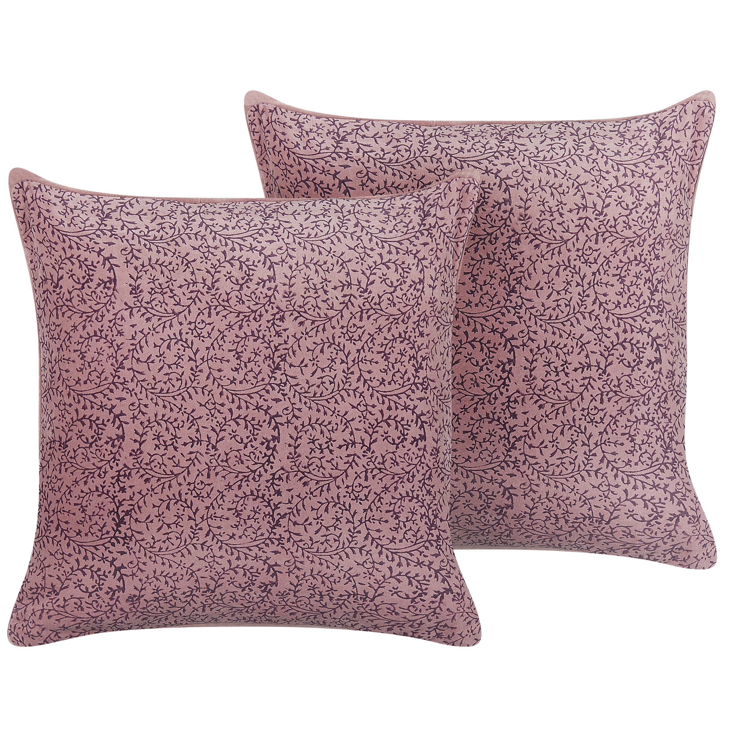 Set med 2 prydnadskuddar ROMNEYA 45 x 45 cm Sammet Rosa Blommigt tryck