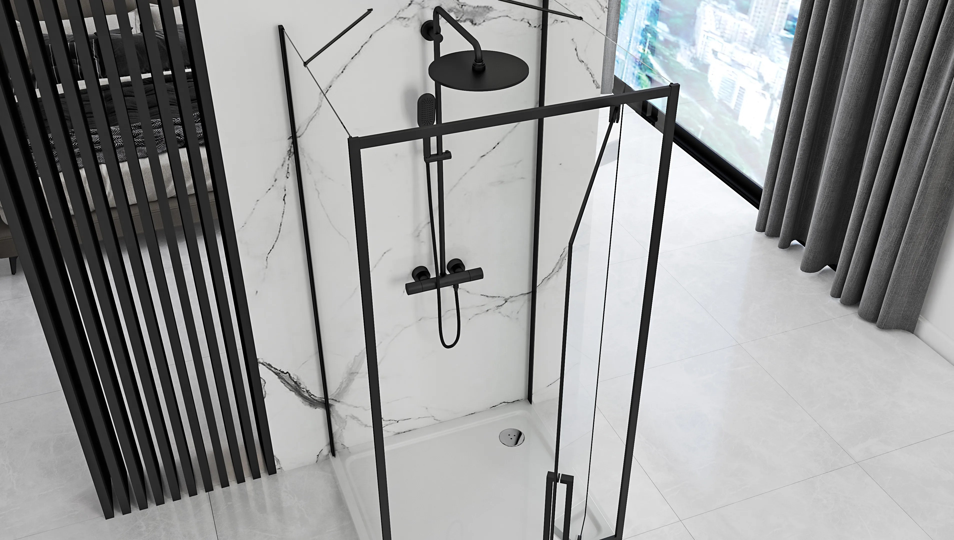 REA Duschkabin För Väggplacering RAPID SWING 80x100 Svart, 80x100x195cm