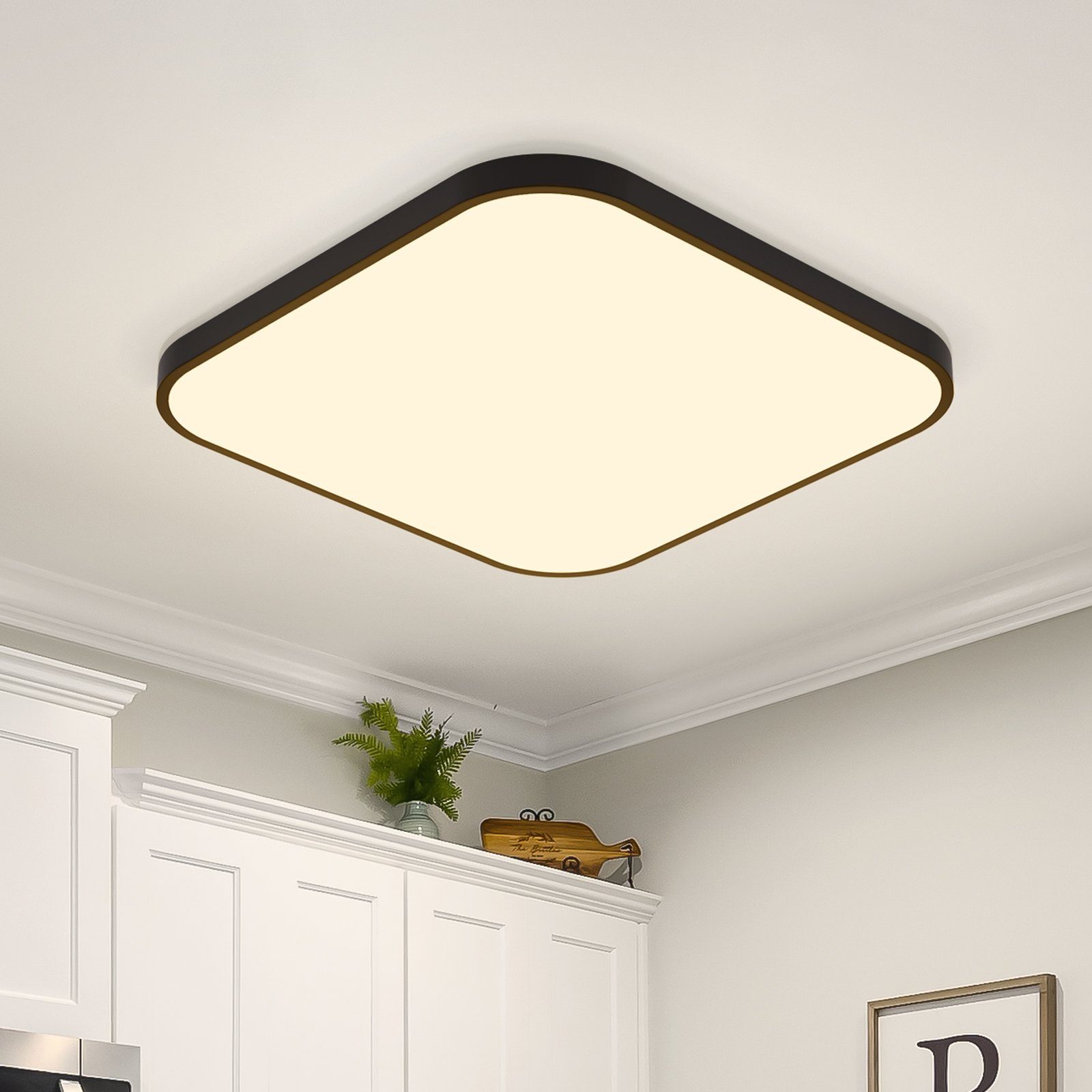 NETTLIFE LED - taklampa, platt, 27 cm kök, lampa, svart, varmvit, 19W, fyrkantig, sovrum Badrum, lampa, IP44