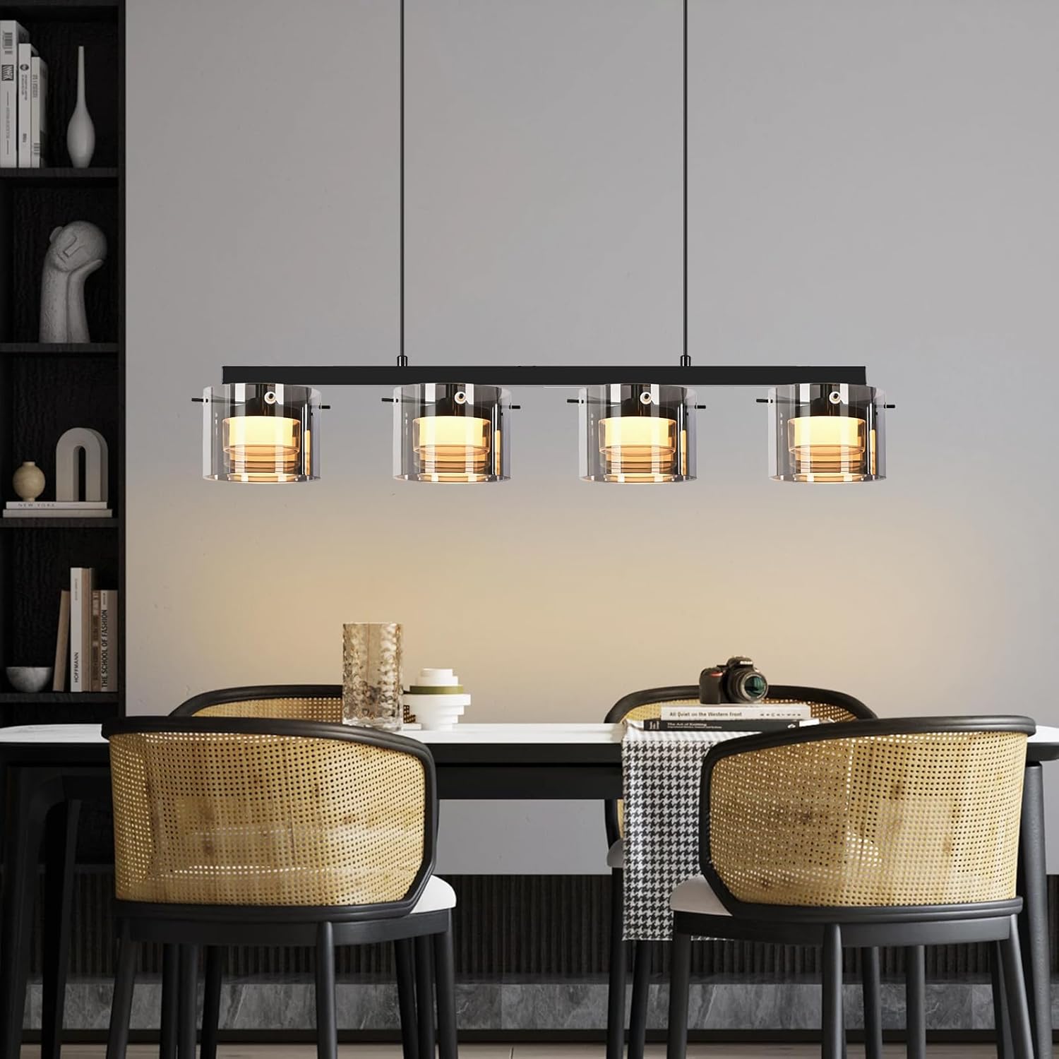 NETTLIFE LED-glaspendellampa med 4 ljuskällor, modern ljuskrona med justerbar höjd 140 cm för matbord, vardagsrum, kök