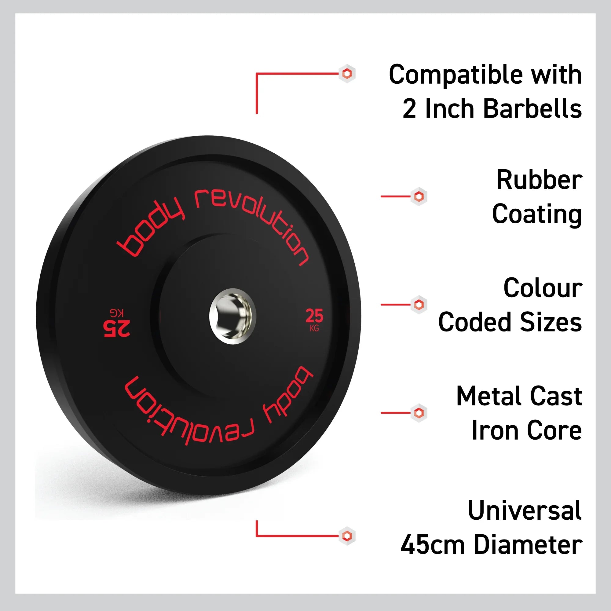 Body Revolution olympiska viktskivor, svarta, 30 kg, set med 2 x 5 kg, 2 x 10 kg