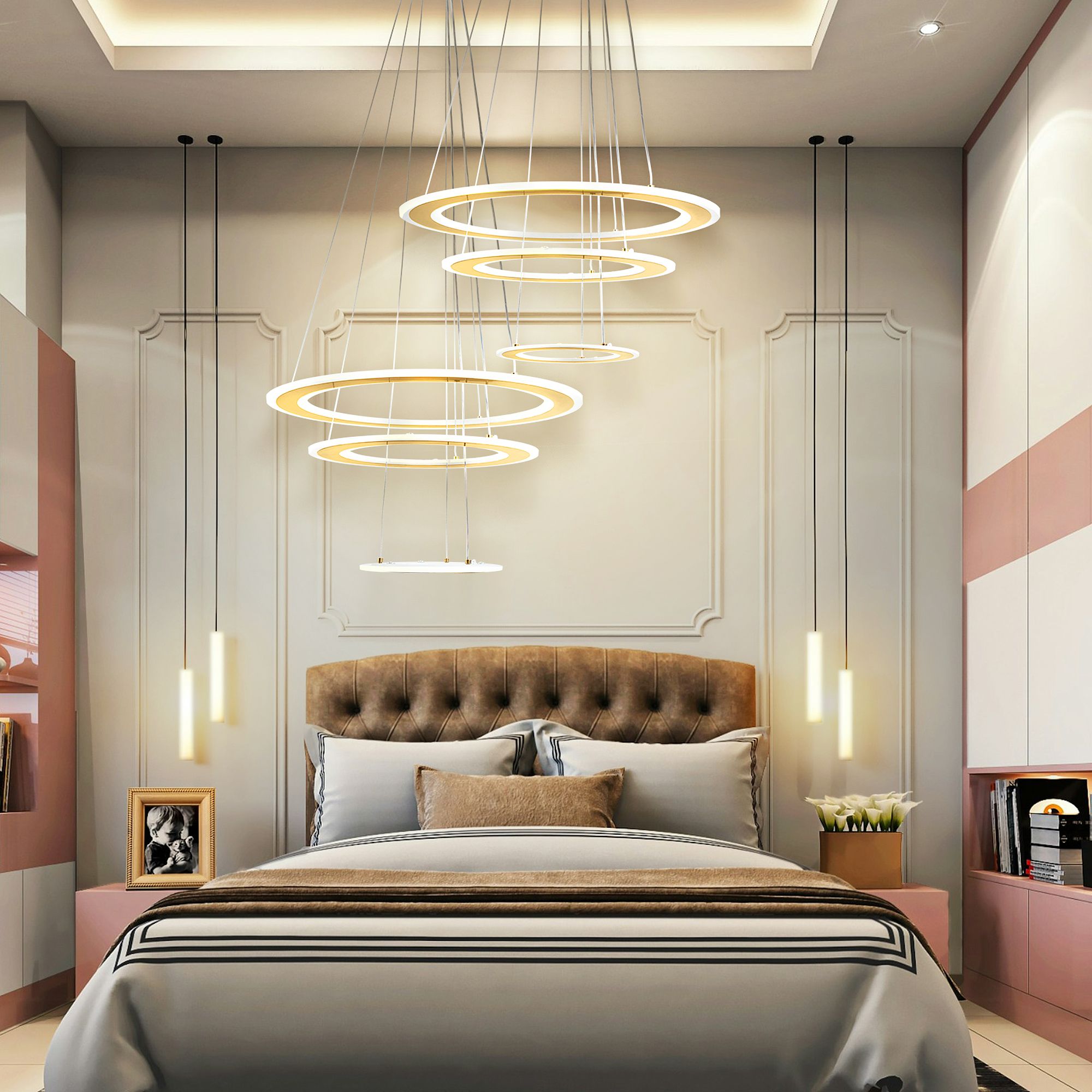 TOOLIGHT hängande taklampa LED G041-3CP Borstat guld 46,5x46,5x90cm